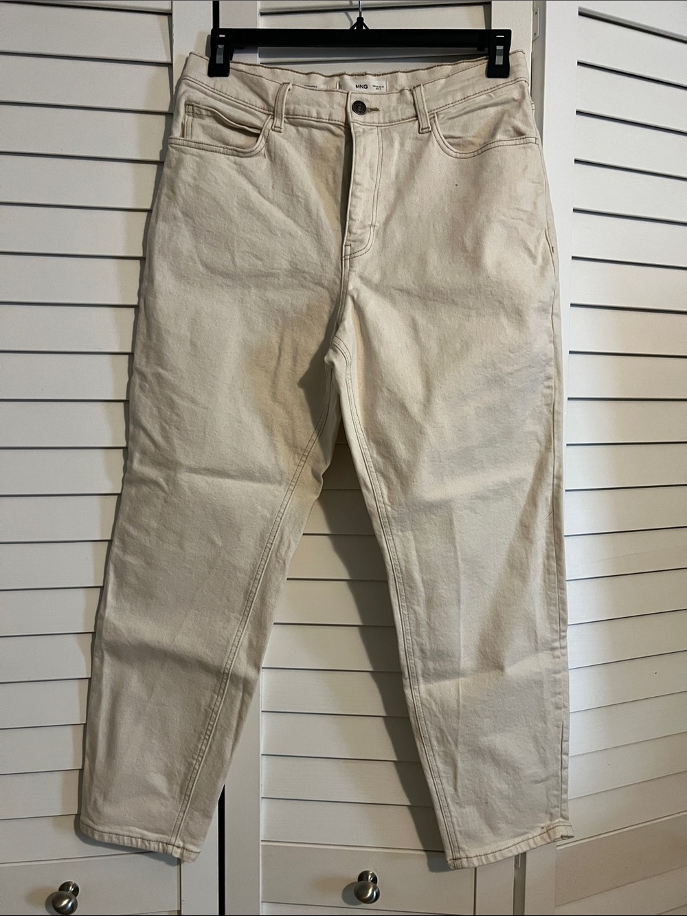 Mango High-Rise Cream Straight Jeans